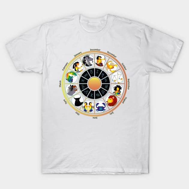 Whimsical Zodiac Wheel T-Shirt by The Cuban Witch